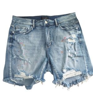 Judy Blue Paint Splatter Distressed Cut-Off Jean Shorts